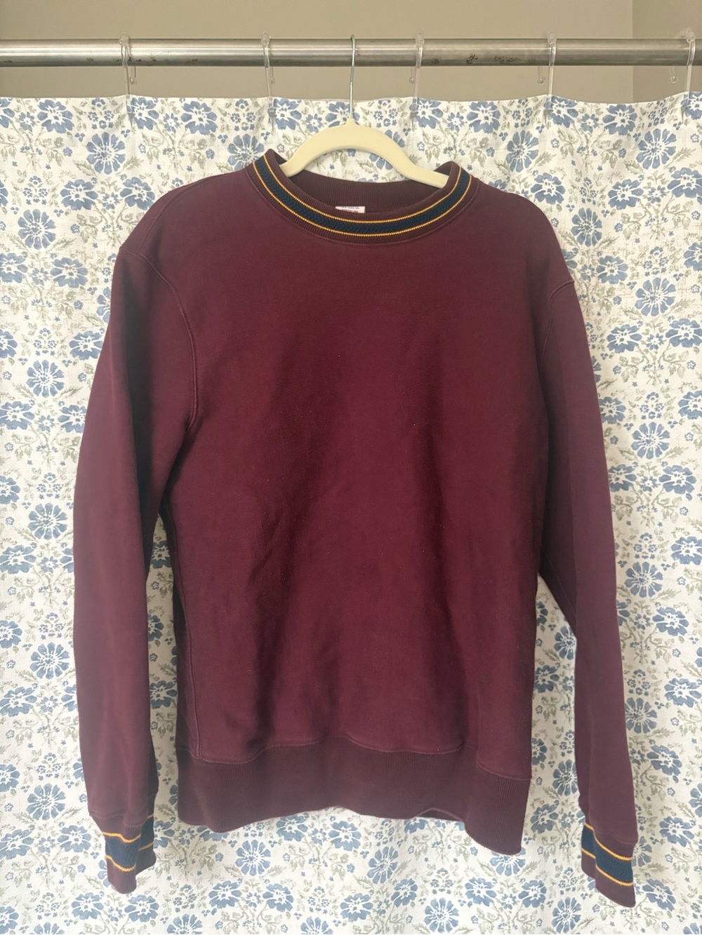 J. Crew Men's Burgundy Crewneck Sweater with Contrast Trim